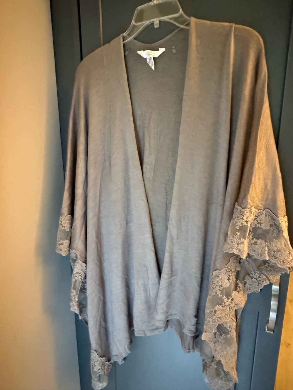 LC Lauren Conrad Taupe Lace-Trim Kimono Shawl - Gray